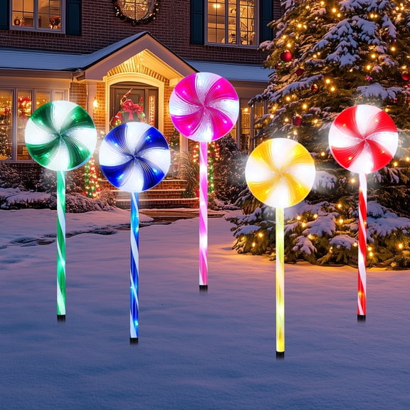 Christmas Lollipop Pathway Lights, 5 Pack with 60 LED Pathway Markers Lights for Christmas Outdoor Decorations