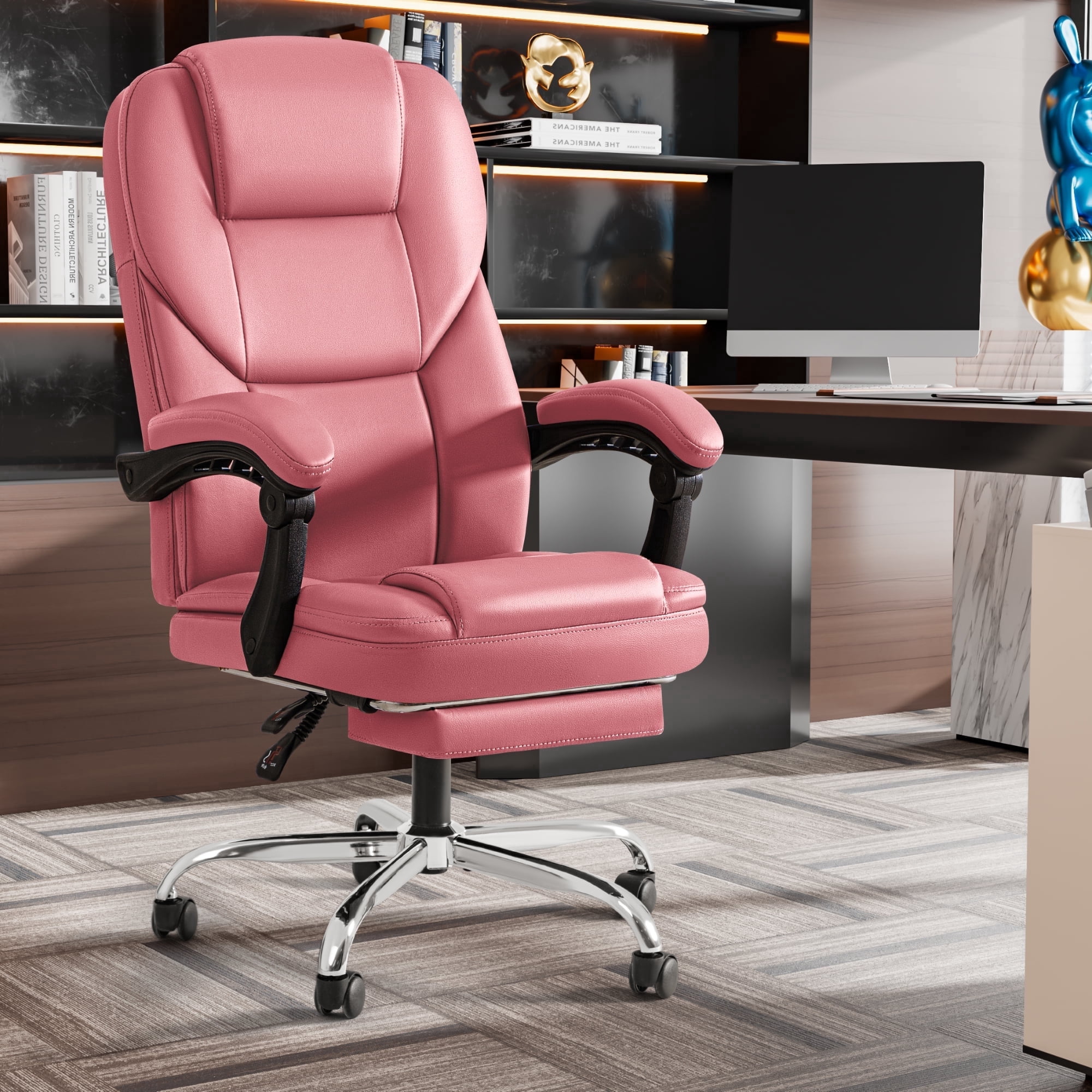 Furmax Reclining Massage Computer Chair Ergonomic Executive Office Chair Height Adjustable Leather Chair With Armsrests,Pink