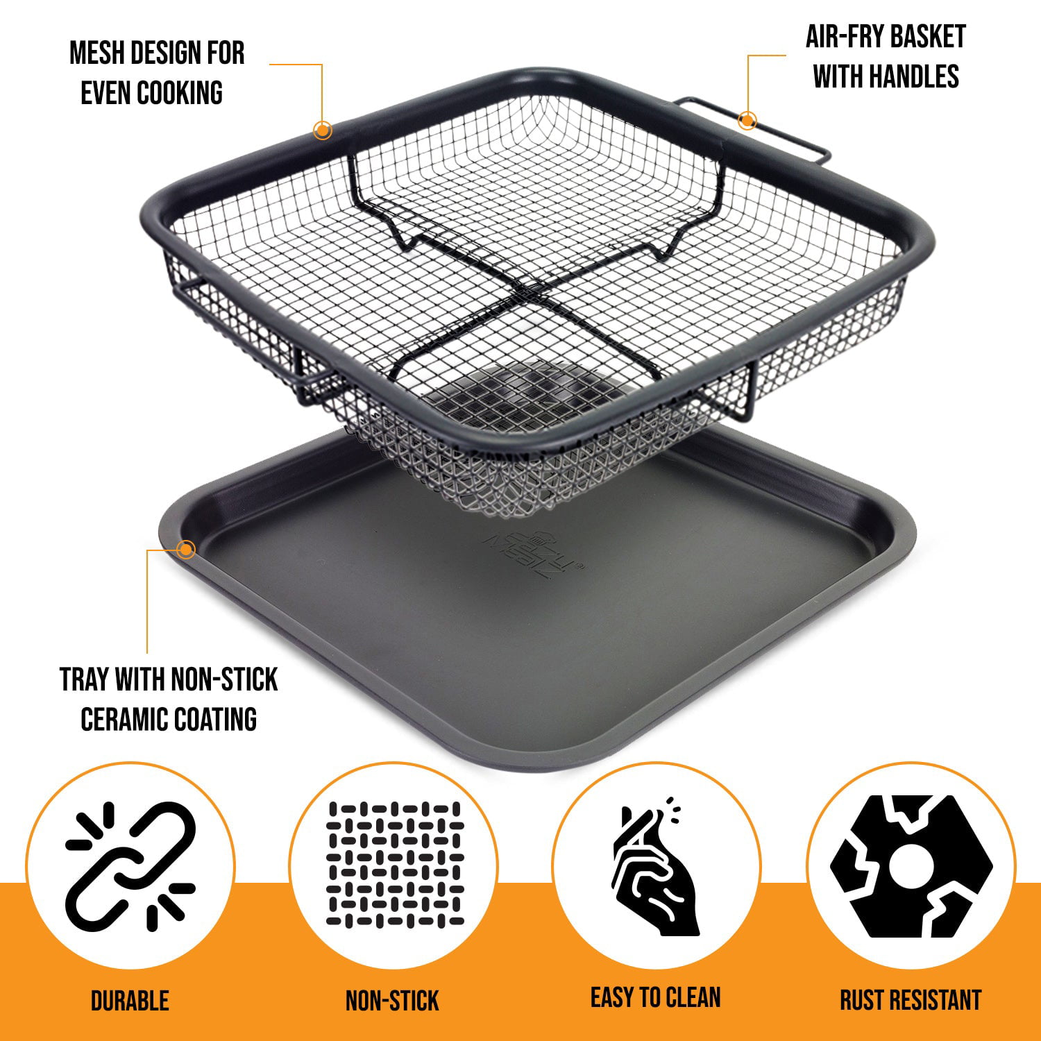  Air Fryer Basket for Oven,13”*11”*3.3 Crisping Basket Air Fry  Crisper Basket Non-Stick Air Fryer Replacement Part Stainless Crisper Oven  Tray for French Fry/Frozen Food : Home & Kitchen