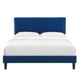 thumbnail image 6 of King Bed Navy Blue Velvet Diamond Stiching Wood Legs, 6 of 7