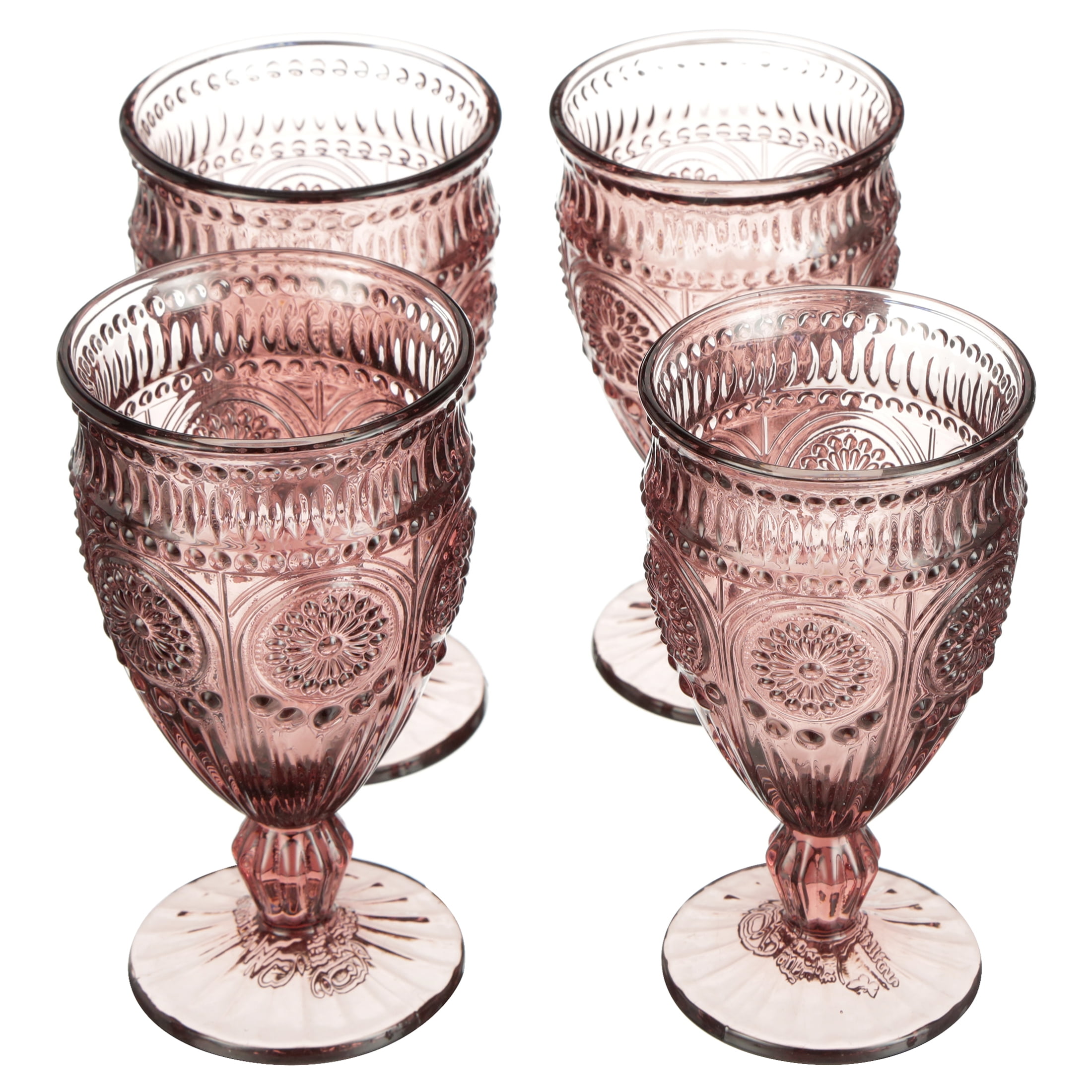 The Pioneer Woman Adeline Embossed 12-Ounce Footed Glass Goblets Turquoise Set of 4 