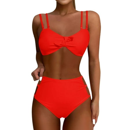 Divhosrg High Waisted Bathing Suit for Women  Bikini Sets for Women Cheeky  Sexy Bathing Suit for Women  Womens Swimsuits Tankini Separates  Vermilion Swimsuits for Women Tummy Control L