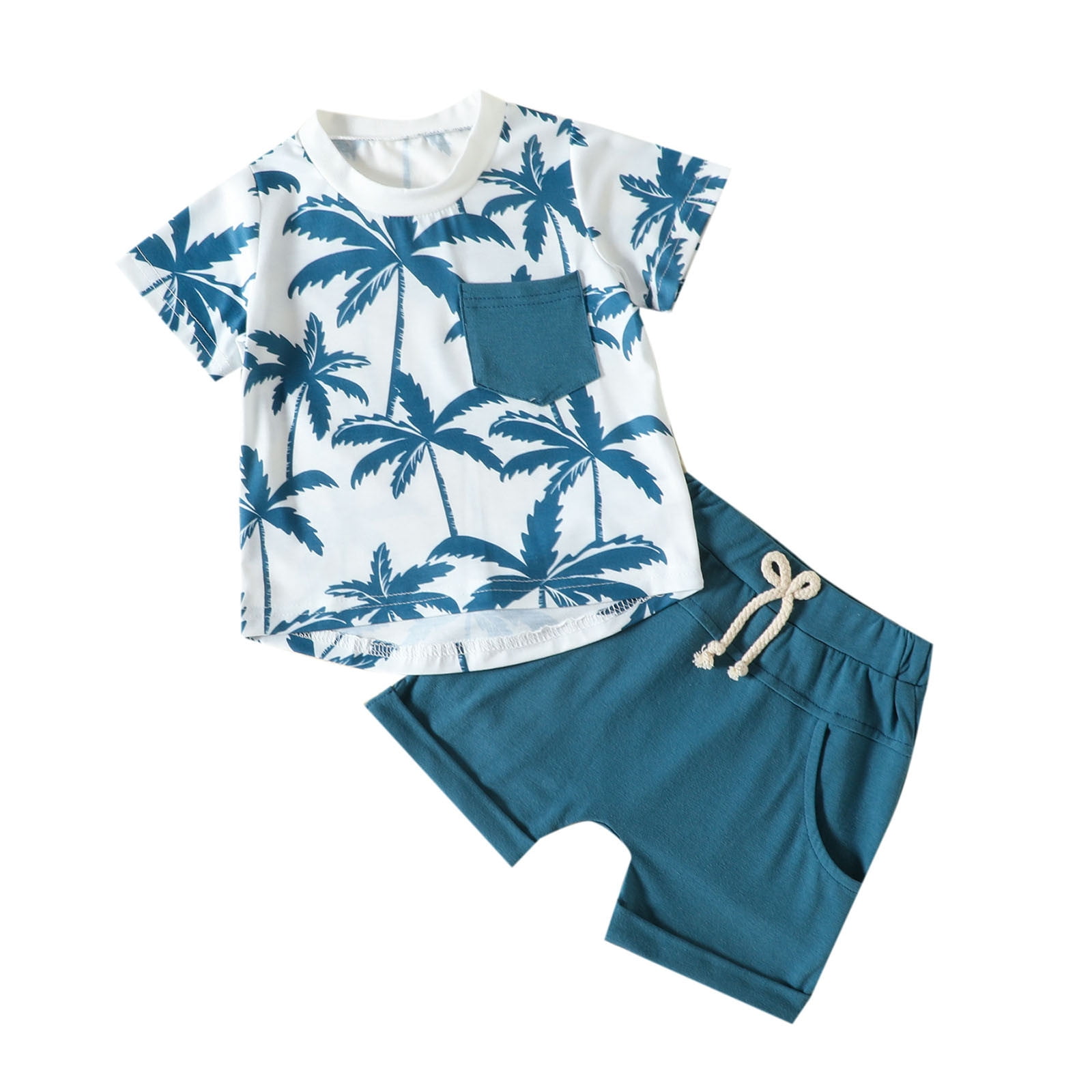 Baby Boy Summer Outfit Toddler Boys Outfits Toddler Baby Boy Clothes Kids Summer Cotton Outfits Shirt Short Sets Blue 18-24 Months