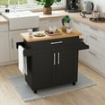 thumbnail image 2 of Giantex Kitchen Island Cart with Storage Cabinet on Wheels, Spice Rack Towel Rack & Drawer, Black, 2 of 9