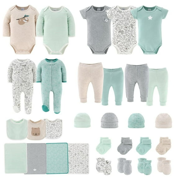 The Peanutshell Restful Basics Baby Clothes 30-Pc Layette Set for Newborn Babies, Animal Design