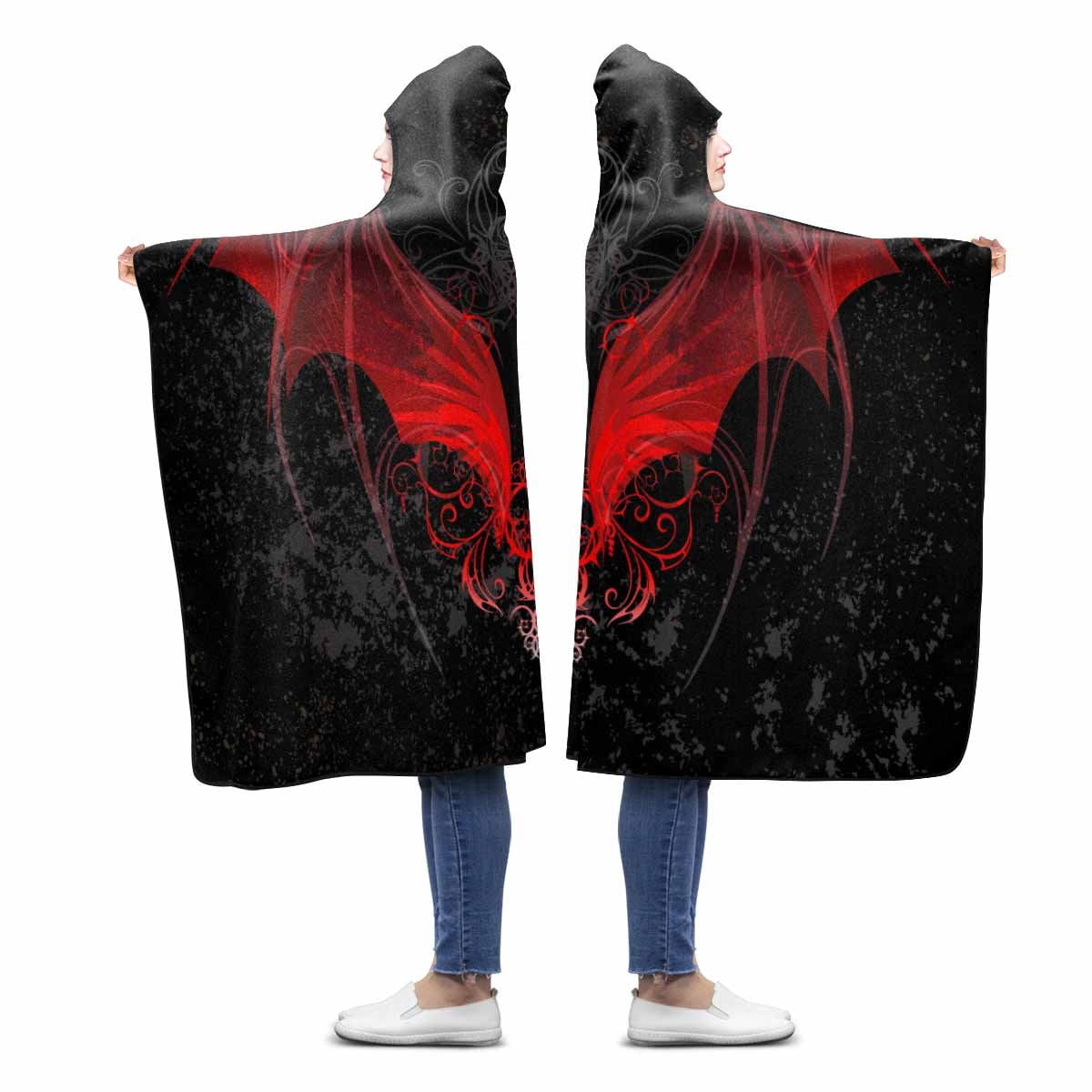 HATIART Red Dragon Wings Custom Hooded Blanket Throw Blanket Wearable