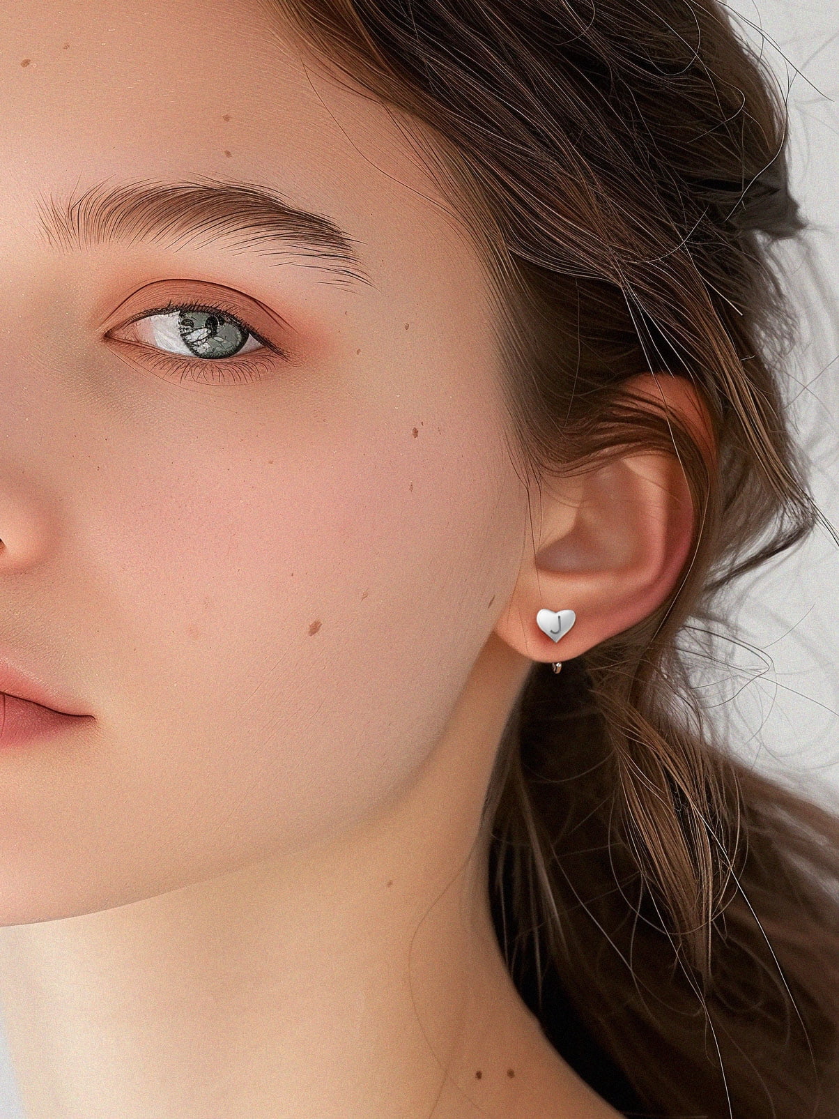 Silvora Half Hoop Earrings for Women Mini Heart Initial Cartilage Piercing Open Ear Charms, Letter J