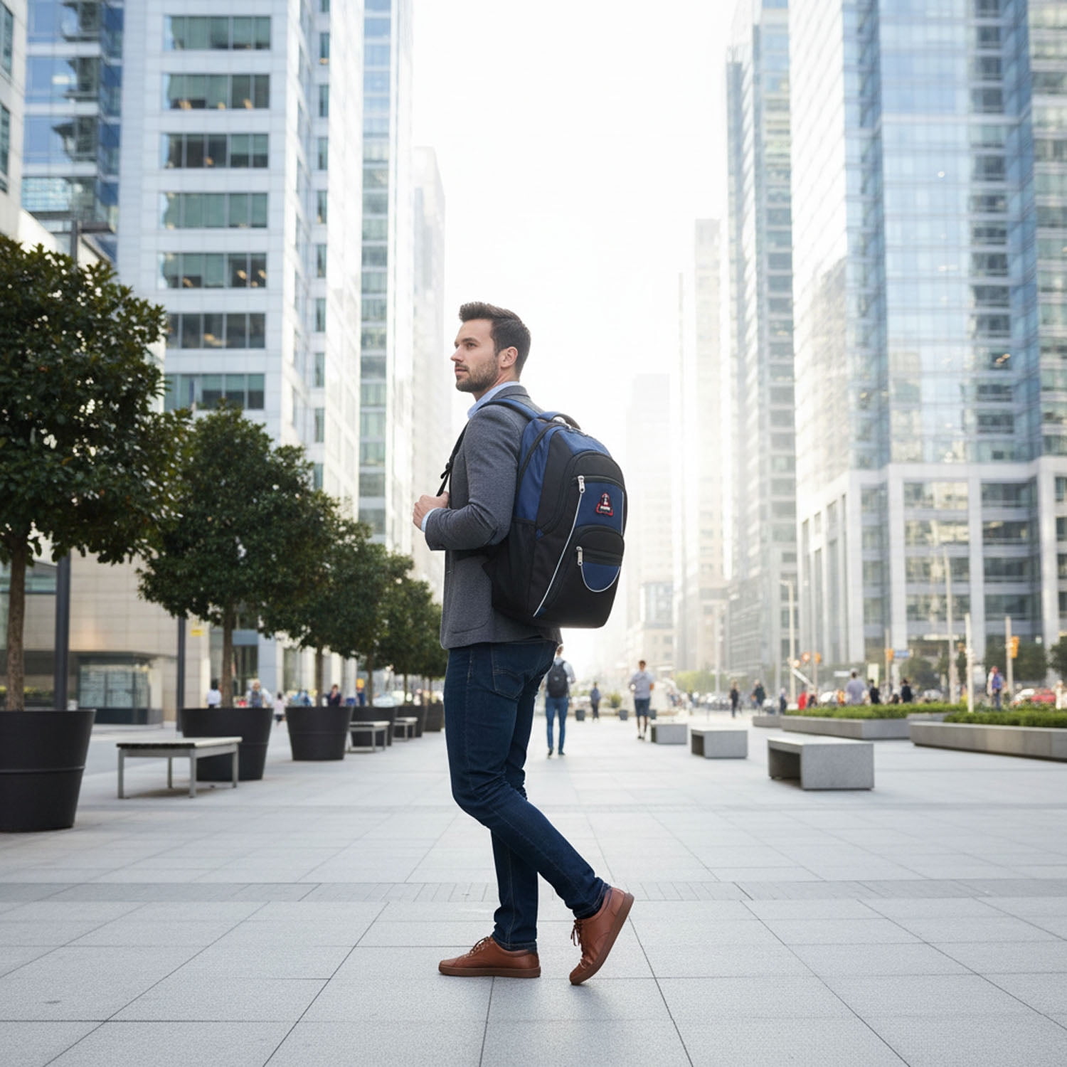 Extra Large Travel Backpack with Laptop Pocket,35L Lightweight Travel Work College School Bag for Men and Women,Navy,06512