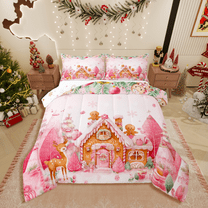 Manfei Gingerbread Man 3 Pieces Queen Comforter Set,Christmas Deer Ultra Soft Bedding Sets,Xmas Snowflakes Bedding Comforter Set,Microfiber Girls Bedroom Decor,Reversible