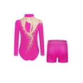 thumbnail image 2 of TSSOE Kids Girls Long Sleeve Shiny Rhinestone Ballet Dance Leotard Gymnastics Bodysuit with Workout Shorts Set Hot Pink 12, 2 of 3
