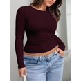 thumbnail image 3 of Women's Plus Size Long Sleeve Round Neck Plain T-Shirt, Fitted Ruched Design for Summer and Winter, 3 of 4