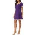 thumbnail image 4 of INSPIRE CHIC Women's Short Sleeve Nightshirt Contrast Color V Neck Nightgown XS Purple, 4 of 6