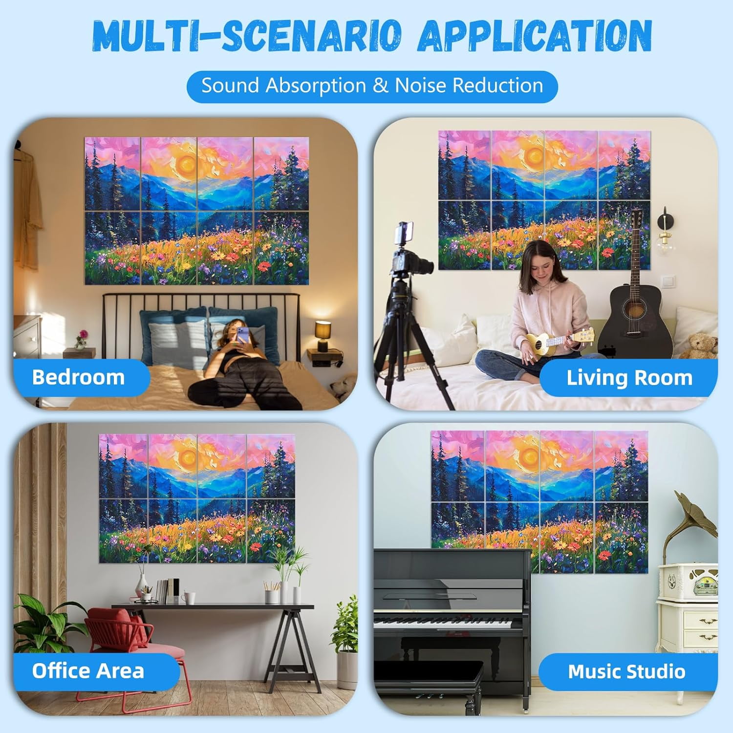 DAZLUTE 8 Pack Soundproof Wall Panels Acoustic Panels Self-Adhesive Sound Proofing Panels High Density Art Sound Panels for Acoustic Treatment, Home, Studio, Gaming Room