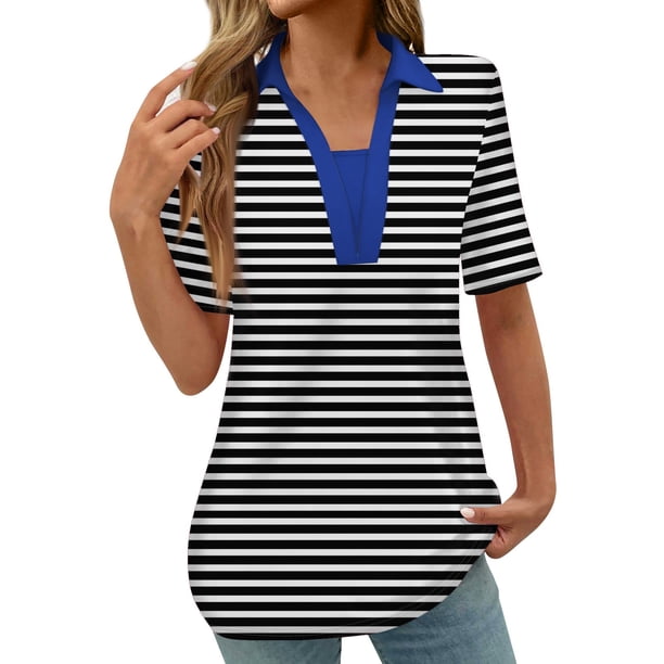 Tops Cortos para las Mujeres Blusas Impresas Manga Corta Turndown Collar Camiseta, Tops de Blusa para las Mujeres Casual