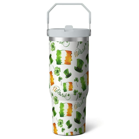 1pc St. Patrick's Day 30oz Tumbler with Straw & Handle - Insulated Stainless Steel Cup | Holiday Gift for Man Women (Christmas, Valentine's, Birthday)