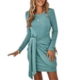 thumbnail image 1 of Mini vestido cruzado con cuello redondo, vestido de una pieza de manga larga informal corto de manga larga para mujer Vestido con cintura con lazo y cuello redondo Funcionalidad de alta precisión, 1 of 6