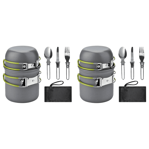 Juego de utensilios de cocina para camping con asa vajilla de picnic para 1-2 personas color verde