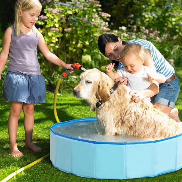 Piscina plegable para baño de mascotas para perros, piscina plegable para perros, gatos y niños (48 pulgadas de profundidad x 11,8 pulgadas de alto, azul)