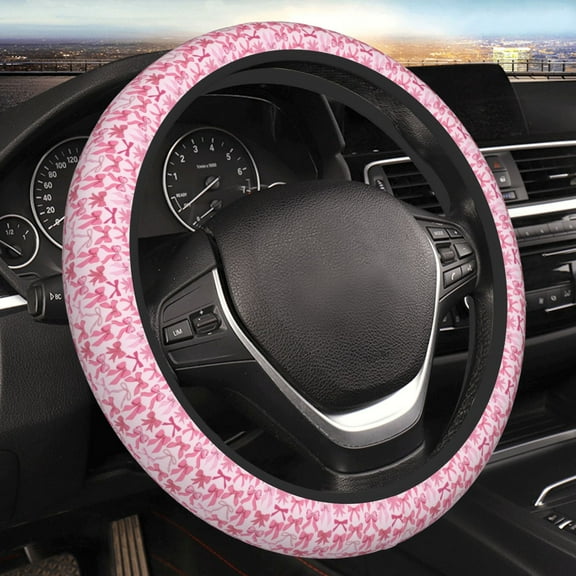 Yiaed Pink bows Steering Wheel Cover,Universal 15 Inch Anti Slip Steering Wheel Protector Car Accessories Interior for Auto Truck SUV