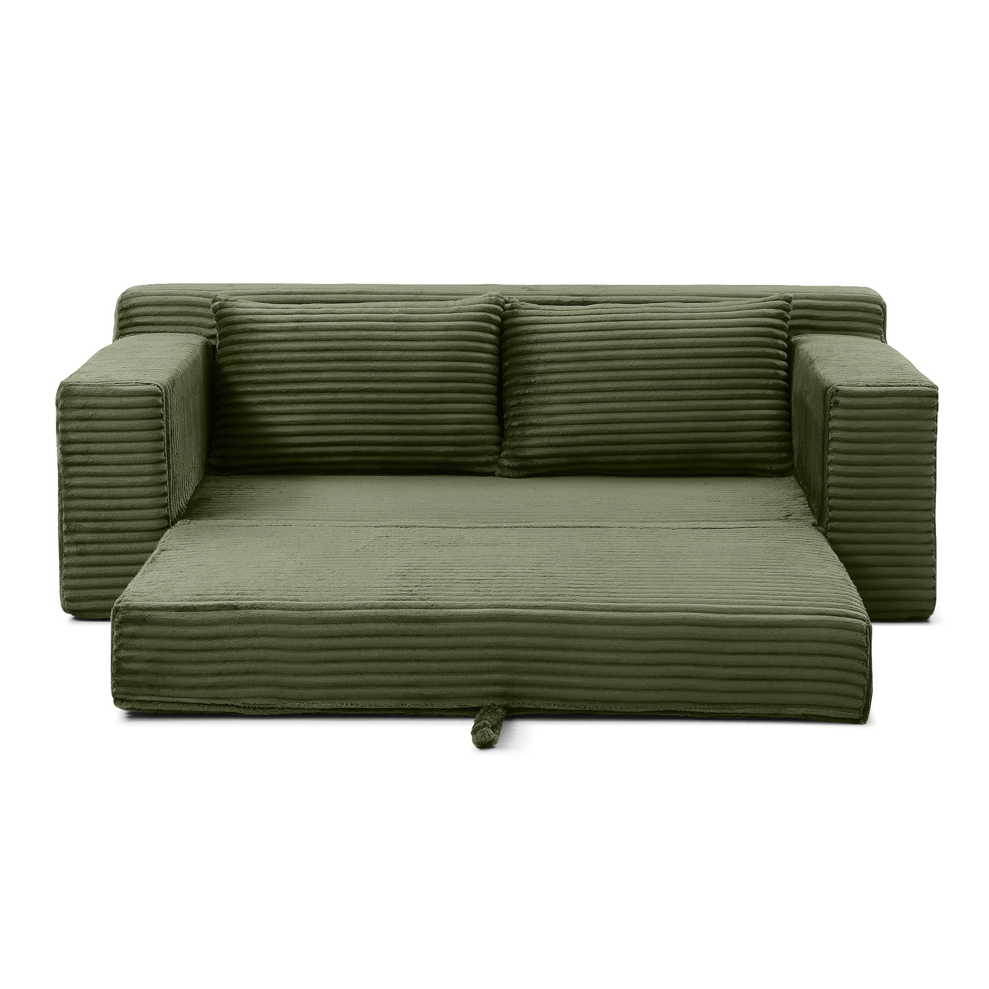 Foam Filling No Assembly Oversized 3-Seater Loveseat Sofa, 2-in-1 Convertible Folding Couch, Corduroy Floor Chaise Lounge Bed