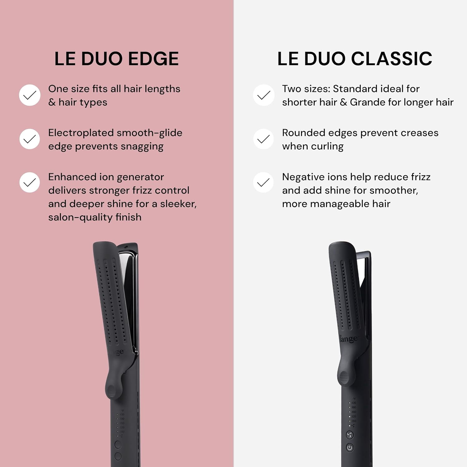 L'ANGE HAIR Le Duo Edge 360° Airflow Titanium Styler Blush | 1” Wide Titanium Plates with Rounded Corners & Softly Beveled Edges (Black)