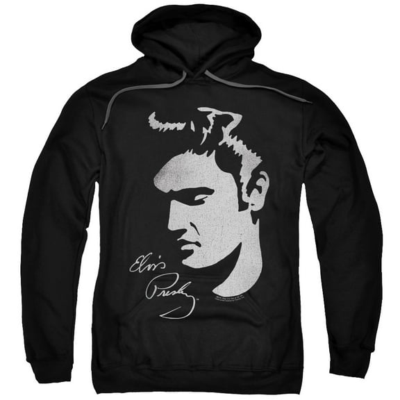 Trevco ELV825-AFTH-1 Elvis Presley & Simple Face Adult Pull-Over Hoodie, Black - Small