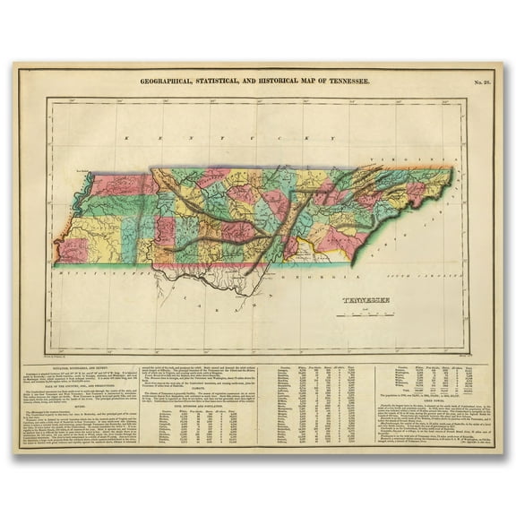 Tennessee 1822 Vintage Map 11x14 Unframed Print – Antique Cartography Poster Reproduction with Counties Rivers Towns Historical Wall Art Rustic Volunteer State Décor for Home Office Library Classroom