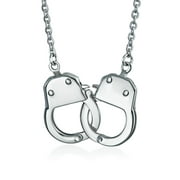 Biker Jewelry Handcuff Statement Necklace Working Lock Partners In Stainless Steel Pendant for Women for Men 22 Inch