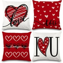 4 PCS Valentines Pillow Covers 18x18 Inch Red Heart Valentines Day Decor Throw Pillow Covers Valentines I Love U XOXO Cushion Cases Decoration for Holiday Farmhouse Wedding Home Sofa Couch
