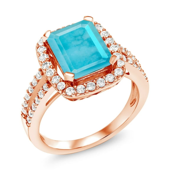 Gem Stone King 2.92 Ct Emerald Cut Green Turquoise 18K Rose Gold Plated Silver Ring (Size 5)