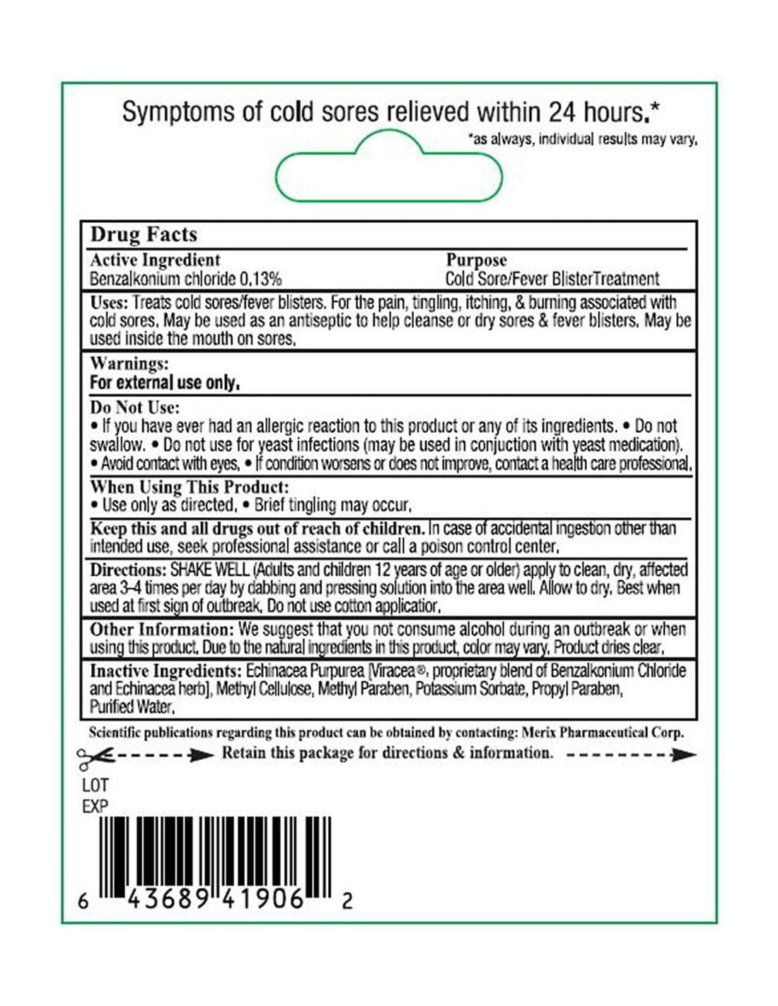 Releev 1 Day Cold Sore Symptom Treatment, Soothing, 0.20 oz, 6 ml