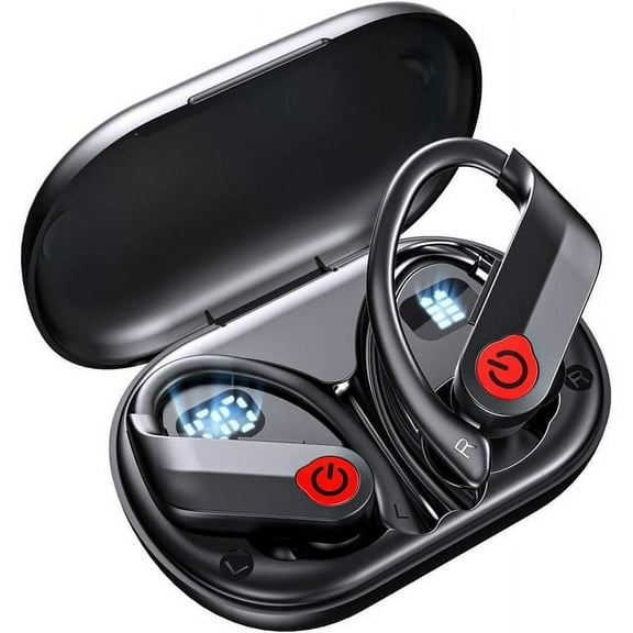 Bluetooth Earbuds Wireless Headphones Waterproof Earbud Noise-cancelling Sport Earphones with LED Display Charger Case Over-Ear Buds with Earhooks Built-in Mic Headset for Workout