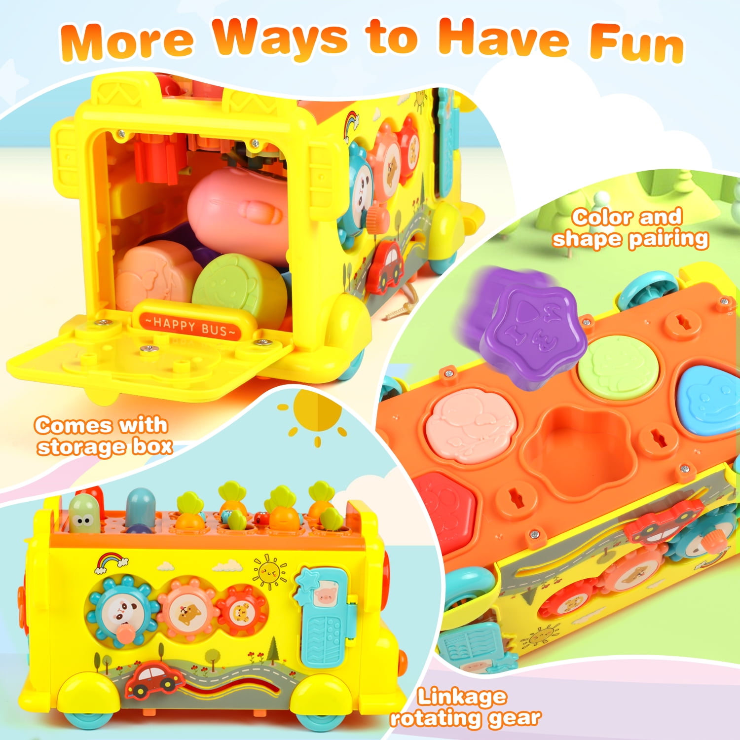 HopeRock Baby Montessori Learning Toys, 9 in 1 Music Activity School Bus Baby Toys, Interactive  Toy for Toddler Baby Game, 1 2 3 Years Old Boys Girls Birthday Gift.