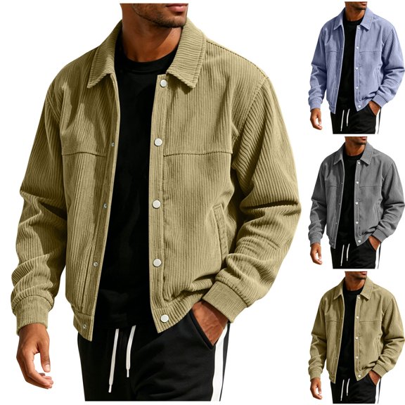 Zpzdpjkx Mens Ribbed Corduroy Shacket Versatile Casual Daily Lightweight Outdoor Pocket Jacket for Mens
