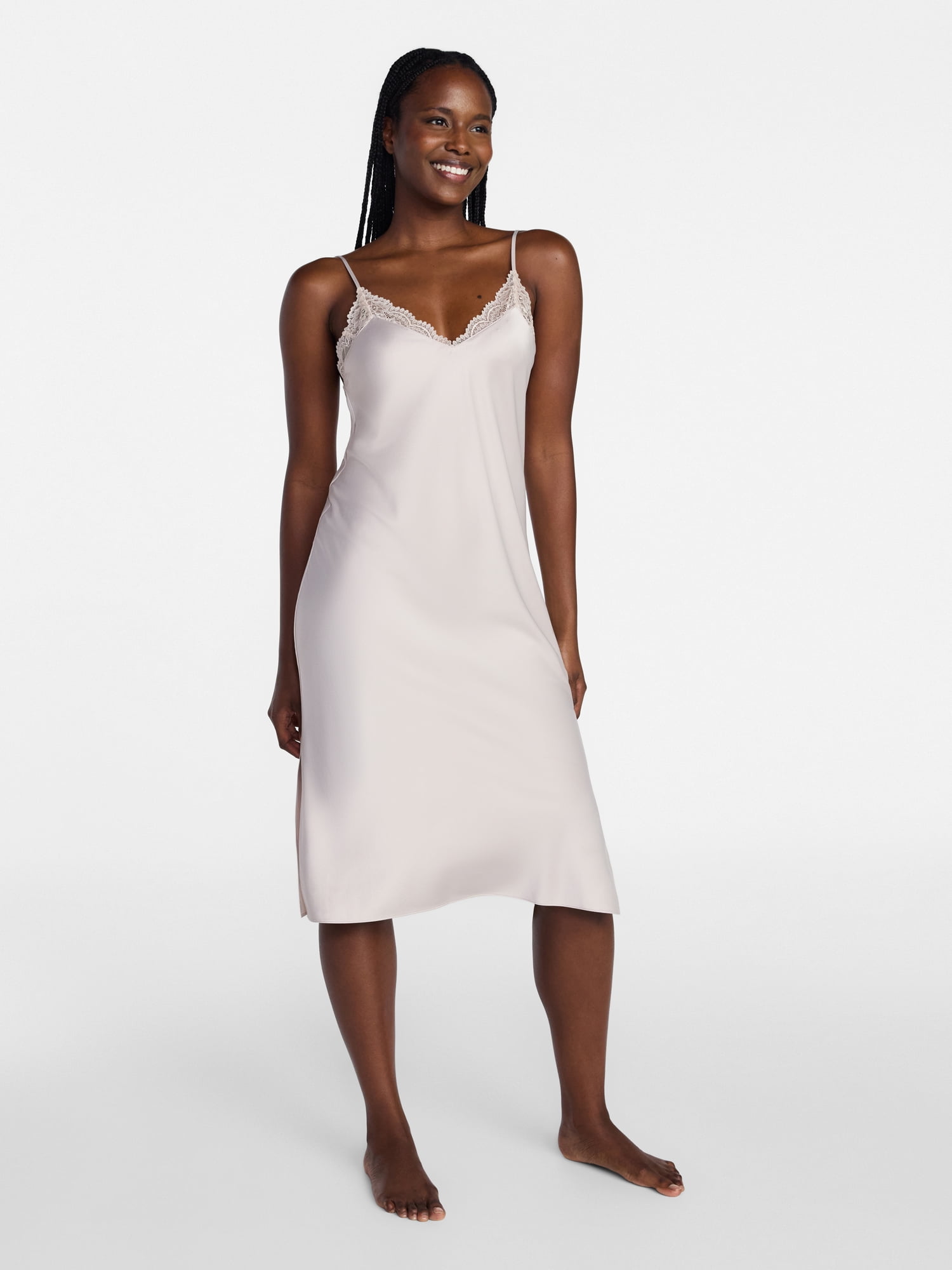 Joyspun Women’s Satin Midi Chemise, Sizes S-3X