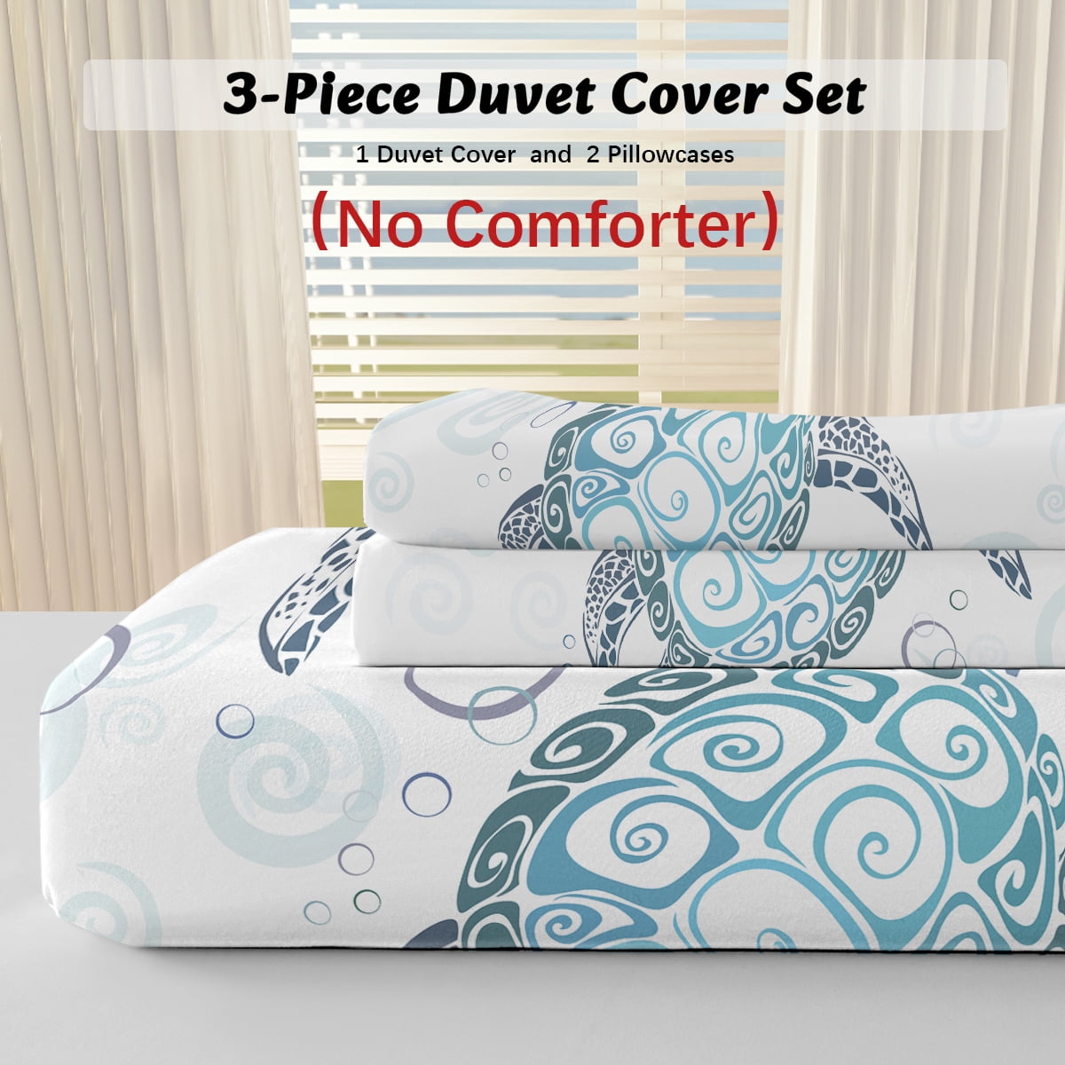 Sea Turtle Bedding Aqua Teal Blue Duvet Cover Sets Beach Turtle Bed Sets Ocean 3 Piece Turtle Themed Comforter Cover with 2 Pillowcases