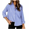 thumbnail image 5 of Ladies Button Down Shirts Striped Long Sleeve Dressy Casual Tops Relaxed Fit Lapel Blouses Office Work Wear (XL, Blue), 5 of 6