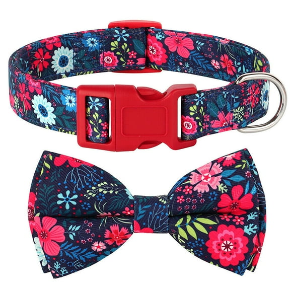 Pet Artist Cute Floral Dog Collars with Detachable Bow Tie Quick Fit Buckle Adjustable for Small Medium Dogs French Bulldog