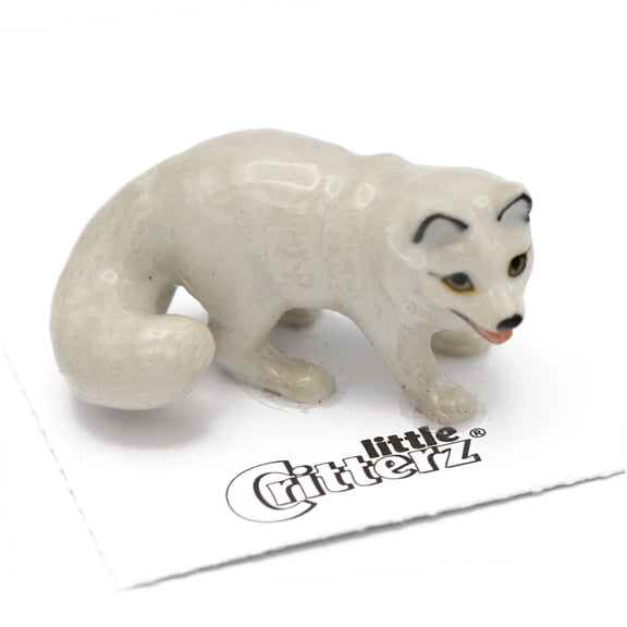 Little Critterz White Fox Arctic Fox Blizzard Animal - Hand-painted Home Decor Animal Decorative Figurine - Miniature Porcelain Figurine
