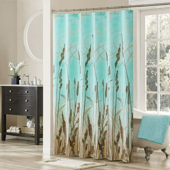 Montana Green Leaves Farmhouse Printed Shower Curtain,Aqua Plants Waterproof Polyester Fabric Shower Curtains for Bathroom,72" W x 72" L