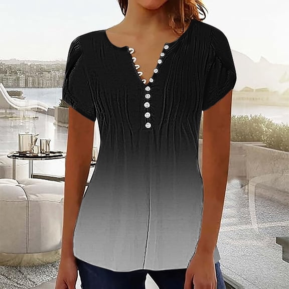 Tittly T Shirts for Women Spring Tops for Women Short Sleeve Womens Tops 2025 Spring Neck Casual Print Tunic T Shirts Womens Tops Tshirts Shirts Basic Tees Black L
