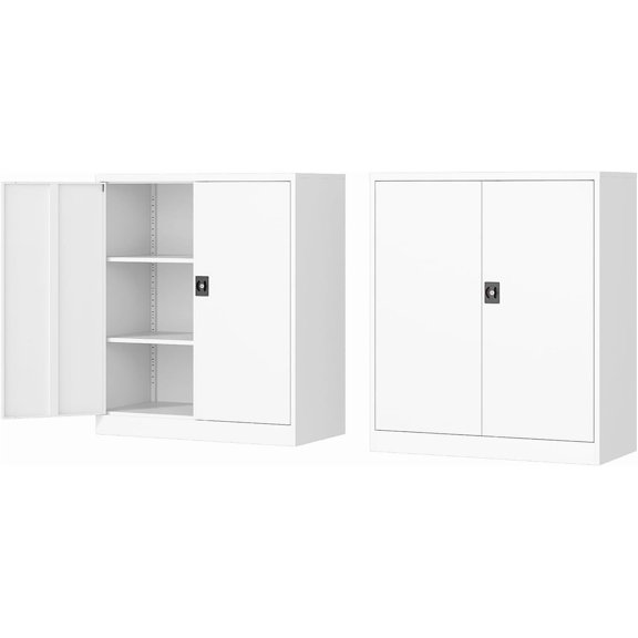 Metal Storage Cabinet-36” Tall Steel File Cabinets with Lockable Doors and Adjustable Shelves-White Steel Storage Cabinet for Home Office, School, Garag