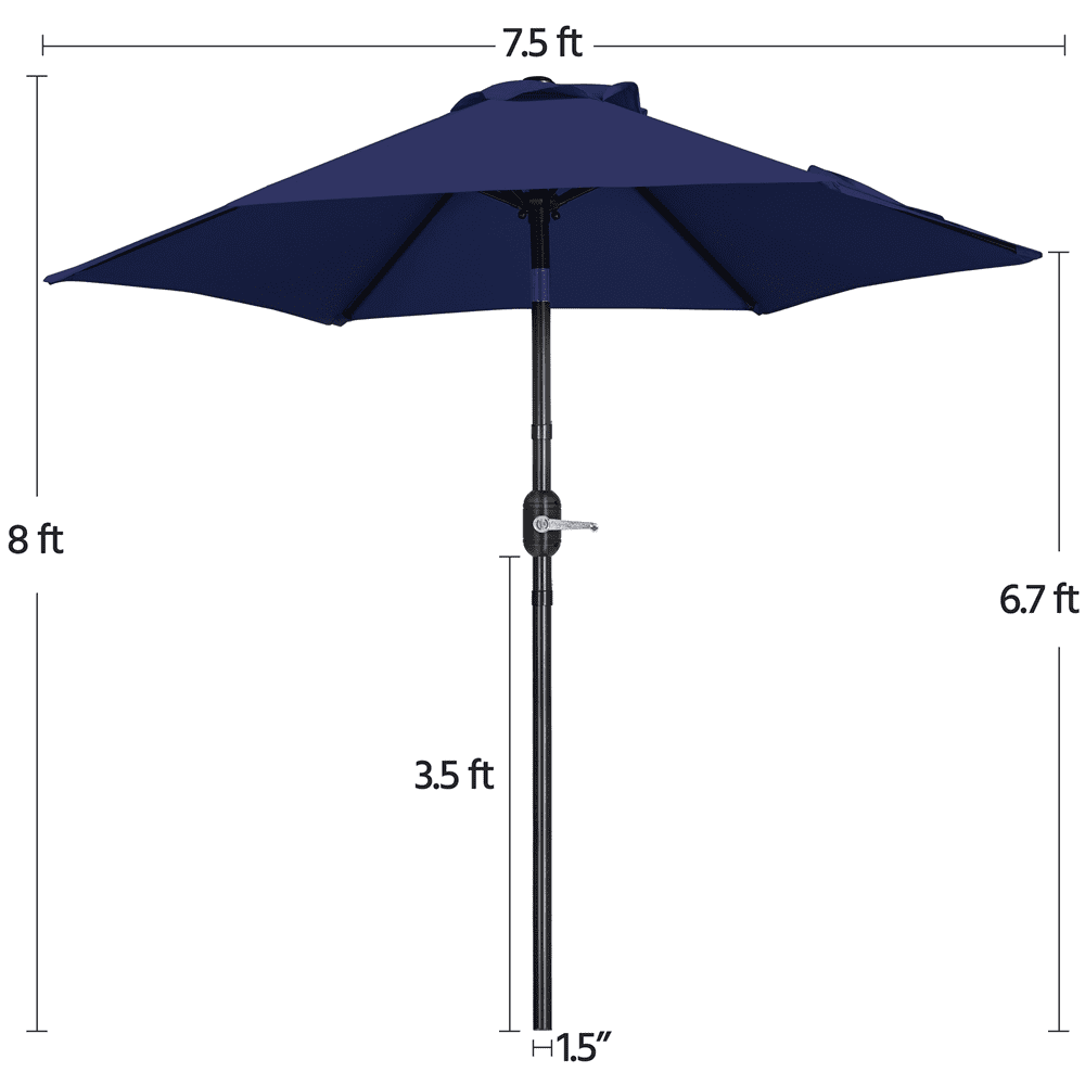 Renwick 7.5Ft Outdoor Patio Umbrella with Push Button Tilt and Crank, Navy Blue