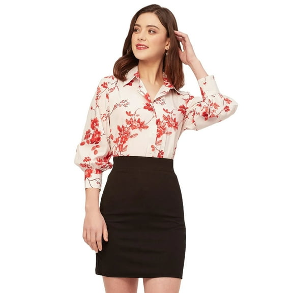 Moomaya Long Sleeves Spread Collar Shirt Cotton Shirt - Women's Casual Shirt