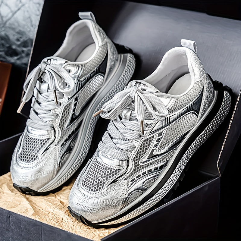 2026 All-Season Men'S Fashion Sneakers -  Low-Top Lace-Up Casual Shoes for Hiking, Outdoor & Daily Wear, Hiking Shoes, Modern Sneakers，Thick Cushioned PVC Sole, Breathable Fabric & Synthetic Upper