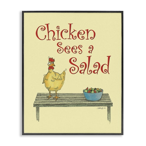 Stupell Industries Chicken Salad Vintage Pun Humor Painting Black Framed Art Print Wall Art, 11 x 14