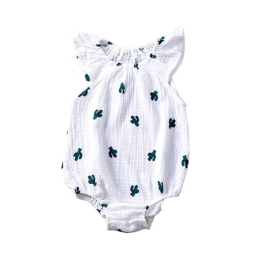TUOBARR Infant Newborn Baby Girls Fly Sleeve Cartoon Bodysuit Romper Clothes Outfit Green (0-24Months)