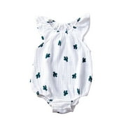 TUOBARR Infant Newborn Baby Girls Fly Sleeve Cartoon Bodysuit Romper Clothes Outfit Green (0-24Months)