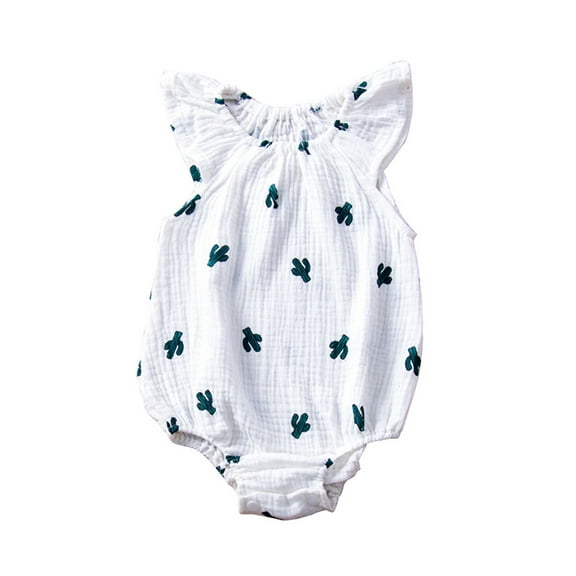 TUOBARR Infant Newborn Baby Girls Fly Sleeve Cartoon Bodysuit Romper Clothes Outfit Green (0-24Months)