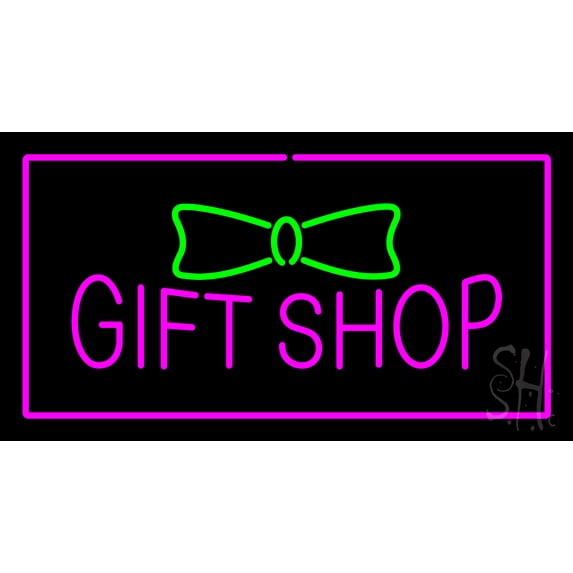 Gift Shop Rectangle Purple LED Neon Sign 20 x 37 - inches, Black Square Cut Acrylic Backing, with Dimmer - Bright and Premium built indoor LED Neon Sign for Defence Force.
